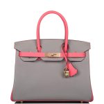 Hermes Birkin 30 Gris Mouette and Rose Azalee Epsom Permabrass Hardware - Image 2