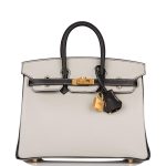 Hermes Birkin 25 Gris Perle and Black Chèvre Brushed Gold Hardware