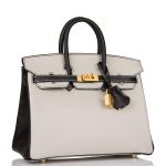 Hermes Birkin 25 Gris Perle and Black Chèvre Brushed Gold Hardware - Image 3