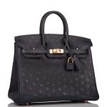 Hermes Birkin 25 Bleu Indigo Ostrich Rose Gold Hardware - Image 4
