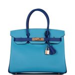 Hermes Birkin 30 Celeste and Bleu Electric Epsom Rose Gold Hardware