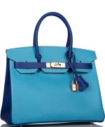 Hermes Birkin 30 Celeste and Bleu Electric Epsom Rose Gold Hardware - Image 9