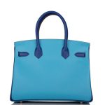 Hermes Birkin 30 Celeste and Bleu Electric Epsom Rose Gold Hardware - Image 3