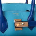 Hermes Birkin 30 Celeste and Bleu Electric Epsom Rose Gold Hardware - Image 6