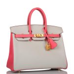 Hermes Birkin 25 Gris Perle and Rose Azalee Chèvre Brushed Gold Hardware - Image 9