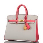 Hermes Birkin 25 Gris Perle and Rose Azalee Chèvre Brushed Gold Hardware - Image 4