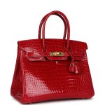 Hermes Birkin 30 Braise Shiny Porosus Crocodile Gold Hardware - Image 5