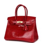 Hermes Birkin 30 Braise Shiny Porosus Crocodile Gold Hardware - Image 6