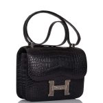Hermes Black Matte Alligator and Ombre Lizard Marquette Constance 24cm Palladium Hardware - Image 9