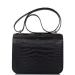 Hermes Black Matte Alligator and Ombre Lizard Marquette Constance 24cm Palladium Hardware - Image 3