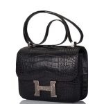 Hermes Black Matte Alligator and Ombre Lizard Marquette Constance 24cm Palladium Hardware - Image 4
