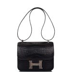 Hermes Black Matte Alligator and Ombre Lizard Marquette Constance 24cm Palladium Hardware - Image 10