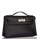 Hermes Black Swift Mini Kelly Pochette Rose Gold Hardware - Image 8