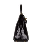 Hermes Black Shiny Niloticus Crocodile Sellier Kelly 28cm Gold Hardware - Image 3