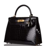 Hermes Black Shiny Niloticus Crocodile Sellier Kelly 28cm Gold Hardware - Image 5
