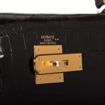 Hermes Black Shiny Niloticus Crocodile Sellier Kelly 28cm Gold Hardware - Image 7