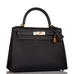 Hermes Black Epsom Sellier Kelly 28cm Gold Hardware