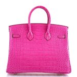Hermes Birkin 25 Rose Shocking Matte Alligator Palladium Hardware- 2020,Y - Image 6