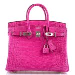 Hermes Birkin 25 Rose Shocking Matte Alligator Palladium Hardware- 2020,Y - Image 7