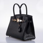 Hermes Birkin 30 Black Ostrich with Rose Gold Hardware - 2020, Y - Image 9