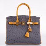 Hermes Birkin 30 HSS Gris Agate & Saffron Ostrich Gold Hardware - 2020, Y - Image 7