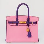 Hermes Birkin 30 HSS Rose Confetti & Anemone Chevre leather Brushed Gold Hardware - 2014, R Square - Image 3