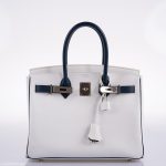 Hermes Birkin 30 HSS White & Blue Marine Epsom leather Palladium Hardware - 2011, O Square - Image 3