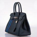 Hermes Birkin 30 Officier Vert Cyprès Togo & Bleu Zellige Stripe & Lining Palladium Hardware - 2018, C - Image 4