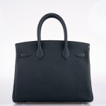 Hermes Birkin 30 Officier Vert Cyprès Togo & Bleu Zellige Stripe & Lining Palladium Hardware - 2018, C - Image 11