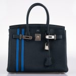 Hermes Birkin 30 Officier Vert Cyprès Togo & Bleu Zellige Stripe & Lining Palladium Hardware - 2018, C - Image 6