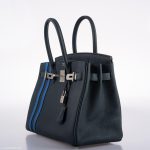 Hermes Birkin 30 Officier Vert Cyprès Togo & Bleu Zellige Stripe & Lining Palladium Hardware - 2018, C - Image 8