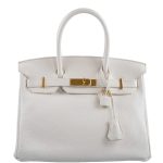 Hermes Birkin 30 White Clemence with Gold Hardware - 2016, X