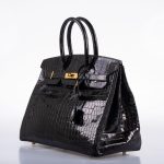 Hermes Birkin 35 Black Shiny Porosus Crocodile with Gold Hardware - 2017, A - Image 10
