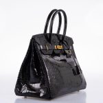 Hermes Birkin 35 Black Shiny Porosus Crocodile with Gold Hardware - 2017, A - Image 11