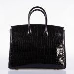Hermes Birkin 35 Black Shiny Porosus Crocodile with Gold Hardware - 2017, A - Image 4