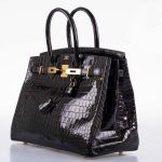 Hermes Birkin 35 Black Shiny Porosus Crocodile with Gold Hardware - 2017, A - Image 5
