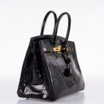 Hermes Birkin 35 Black Shiny Porosus Crocodile with Gold Hardware - 2017, A - Image 6