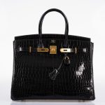 Hermes Birkin 35 Black Shiny Porosus Crocodile with Gold Hardware - 2017, A - Image 7