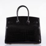 Hermes Birkin 35 Black Shiny Porosus Crocodile with Gold Hardware - 2017, A - Image 9
