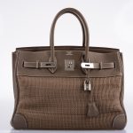 Hermes Birkin 35 Crinoline & Etoupe Clemence with Palladium Hardware - 2005, I Square - Image 7
