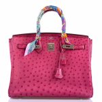 Hermes Birkin 35 Fuchsia Ostrich with Palladium Hardware - 2004, H Square - Image 12