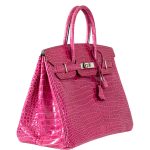 Hermes Birkin 35 Fuchsia Porosus Crocodile with Palladium Hardware - 2011, O Square - Image 5