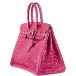Hermes Birkin 35 Fuchsia Porosus Crocodile with Palladium Hardware - 2011, O Square - Image 9