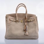 Hermes Birkin 35 Grizzly Argile Veau Doblis Suede & Swift Permabrass Hardware - 2014, R Square - Image 8