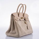 Hermes Birkin 35 Grizzly Argile Veau Doblis Suede & Swift Permabrass Hardware - 2014, R Square - Image 10