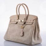 Hermes Birkin 35 Grizzly Argile Veau Doblis Suede & Swift Permabrass Hardware - 2014, R Square - Image 11