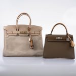 Hermes Birkin 35 Grizzly Argile Veau Doblis Suede & Swift Permabrass Hardware - 2014, R Square - Image 3