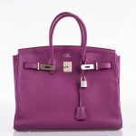 Hermes Birkin 35 HSS Cyclamen & Iris Chèvre Goatskin Brushed Palladium Hardware - 2009 M, Square - Image 10