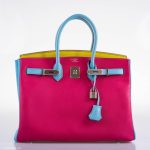 Hermes Birkin 35 HSS Rose Tyrien, Blue Celeste, Lime Epsom Palladium Hardware - 2011, O - Image 9