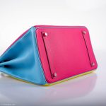Hermes Birkin 35 HSS Rose Tyrien, Blue Celeste, Lime Epsom Palladium Hardware - 2011, O - Image 13